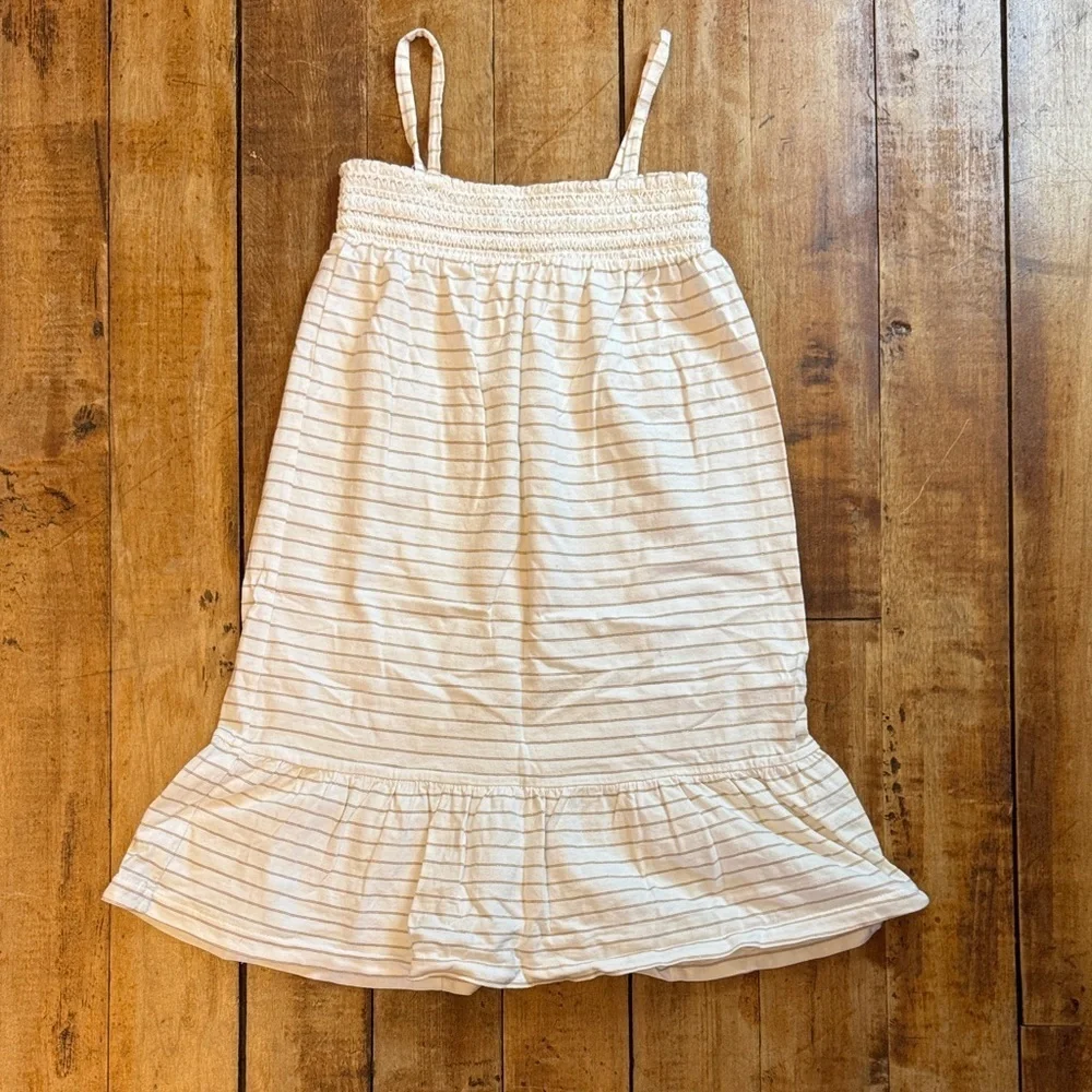 GAP cotton dress 5T white gold stripe spring summer ruched chest Easter